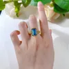 Cluster Rings Vinregem 8 11 MM Emerald Cut Aquamarine Gemstone Vintage 18K Gold Plated 925 Sterling Silver Jewelry Wedding Engagement