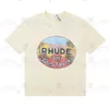 Designer camiseta mens rhude camiseta moda roupas camisetas hip hop tshirts rhude padrão geométrico splice paz pomba verão em torno do pescoço manga curta casal t-shirt