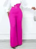 Women Elegant High Waist Pants Trendy Pearl Belt Peplums Wide Leg Trousers Autumn Office Ladies Party Business Work Bottoms 4XL 240119