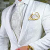 Feito sob encomenda de cetim jacquard casamento noivo fino ajuste ternos masculinos com xale lapela 3 peças blazer colete calças traje homme 240201