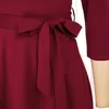 ベルポケ女性用ビンテージドレスポケット付きエレガントなフォーマルワークドレス3/4スリーブカクテルドレス