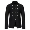 Men's Suits Classic Men Court Banquet Wedding Suit Jacket Black / Blue White Fashion Standing Collar Single Breasted Blazer Coats