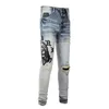 Amirs Designer Mens dżinsy fioletowe dżinsy High Street Hole Star Patch Męskie damskie damskie panele haftowe Haftowe Spodnie rozciągające spodnie spodnie 936348961