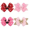 Hårtillbehör Ribbon Bowknot Clips For Girls Red Pink Dot paljett Bågar Hårnål Barrettes Gold Snap Clip Kids Fashion