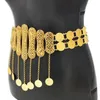 Rhinestones Women Body Chains Bohemian Ethnic Gypsy Coins Tassels Waist Chains Glossy Metal Bilayer Carved Belly Dance Chains 240127