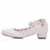 Dress Shoes Low Block Heels Platform Women Pumps White Lace Mary Jane Ladies Wedding Bride