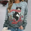 Женские футболки, рубашка с рисунком кота в стиле аниме для женщин, осенний пуловер с круглым вырезом, повседневные топы с длинными рукавами, женская оверсайз...