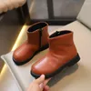 Stiefel England Stil Herbst Winter für Kinder Mädchen Vintage Schwarz Braun Mädchen Knöchel Einfache Feste Kurze Babyschuhe G08152