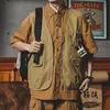 Bahar Moda Yelek Ceket Erkekler Düz Renk Yamaları Cepler Erkek Giysileri İçin Kolsuz Kat Vintage Zipper V Boyun Delekleri 240130