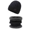 Berretti 2 pezzi / set donna uomo cappello invernale sciarpa set tinta unita lavoro a maglia ghetta collo fodera in peluche addensato berretto