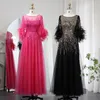 Sharon Said Plumes de luxe noir Dubaï robes de soirée pour les femmes élégant Fuchsia arabe demi manches robe de soirée de mariage SS339 240201