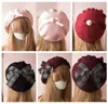 Béret japonais JK Lolita pour femmes et filles, bonnet en feutre de laine avec nœud papillon, mode hiver Kawaii, 240124