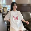 Женские футболки, белая футболка с бабочкой, женская футболка с короткими рукавами, лето 2024, корейская версия, свободная ленивая улица, Harajuku Y2k