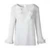 Blusas femininas elegantes mulheres jacquard blusa branca babados manga longa senhora em torno do pescoço outono inverno feminino topo