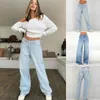 Damesjeans Mode Hoge taille Boyfriend Dames Lichtblauwe denimbroek Losse dweilbroek met wijde pijpen Recht