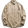 Lente Herfst Mode Temperament Japanse Vintage Blouse Man Eenvoudige Strepen Losse Lange Mouw Top Casual All Match Mannelijke Shirt 240125
