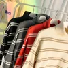 S-3XL Plus Size Men's Casual Slim Striped Basic Tops Knitted Thermal Turtleneck Pullover Knitwear For Men Man Sweater Autumn 240129