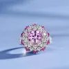 Cluster Rings TKJ 925 Sterling Silver Luxury Pink Cubic Zirconia 2.5 Engagement For Women Wedding Jewelry