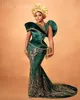 2024 Aso Ebi Dark Green Mermaid Prom Dress Beaded Sequined Lace Velvet Evening Formal Party Second Reception Birthday Engagement Gowns Dresses Robe De Soiree ZJ105