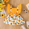 Abiti da ragazza Born Infant Neonate Moda estiva Abito floreale con maniche increspate Stampe di girasole Gonne battesimali con fiocco