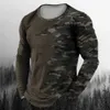 Vintage Mens Long Sleeve T Shirt Autumn Print round neck Tees Camouflage Pattern Clothes Casual High Street Oversized Men Tops 240130