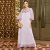 Abbigliamento etnico Lucido cucito a mano Diamante Abaya Donna Abito lungo lungo musulmano Turchia Arabo Caftano Eid Party Dubai Abiti marocchini Ramadan