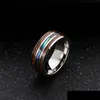 Anneaux de bande 8mm Inlay Hawaiian Koa Bois Coquille D'ormeau Doigt De Mariage Titane Bague En Acier Inoxydable Pour Femmes Hommes Bijoux De Mode Will Dhmv1