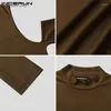 Men's T Shirts INCERUN Men Shirt Solid Turtleneck Long Sleeve Off Shoulder Streetwear Casual Clothing 2024 Hollow Out Sexy Crop Tops 5XL