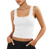 Réservoirs pour femmes Femmes Sexy Dentelle Garniture Camisole Sans Manches Slim Fit Y2k Crop Top Col Carré Côtelé Cami Mignon Sortie Streetwear