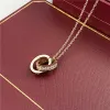 2024choker dames ketting liefde sieraden gouden hanger dubbele ring roestvrijstalen sieraden mode ovale in elkaar grijpende ringen Claviculaire ketting kettingen ontwerper