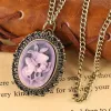 Anpassad retro Steampunk Purple Flower Fjärilsmönster Liten liten fickur Halsband Pendant Quartz Watches Birthday Present till Lady Girl