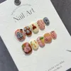 Handgjorda söt press på naglar rosa kort kawaii 3d design återanvändbart lim falska naglar akryl konstgjord manikyr för flickor 240129