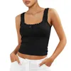 Réservoirs pour femmes Femmes Sexy Dentelle Garniture Camisole Sans Manches Slim Fit Y2k Crop Top Col Carré Côtelé Cami Mignon Sortie Streetwear