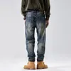 Dżinsy męskie dołek rozerwany męski streetwear moda luźne swobodne vintage dżinsowe spodnie Man Hip Hop plus rozmiar spodni