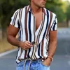 Men's Casual Shirts 2024Summer Mens Vintae Striped Sirt Fasion Luxury Sort Sleeve Awaii Sirts For Men Blusas Camisa Masculina