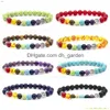 Perlen Yoga 7 Chakra Heilstein Perlenarmband Strang Baum des Lebens Charme Amethyst Tigerauge Armbänder Für Frauen Männer Mode Schmuck Dh4Uy