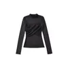 Women's T Shirts Black Lady Pure Desire Sexy Body Showing Thin Net Gauze Bottoming Shirt Stitching Cross Fold Simple Long -sleeved -shirt