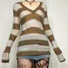 Casual Dresses Women's Striped Knit Sweater Dress Aesthetic Clothes Long Sleeve V Neck Slim Fit Bodycon Mini Vintage Grunge Outfit