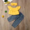 Zestawy odzieży CitgeeSummer moda dzieciak dziewczynka z ramion żółte topy Rite dżinsy dżinsowe spodni 3pcs Zestaw ubrania