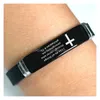 Identificação Mens Aço Inoxidável Tag Bíblia Cruz Pulseiras Preto Sile Mulheres Homens Pulseira Bangle Cuff Moda Jóias Will e Sa Dhhhs