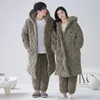 Women's Sleepwear High Quality Couple Robe Winter 3 Layer Clip Cotton Long Bathrobe Pant Hooded Home Clothing Thick Warm Men And Women