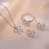 Colar brincos conjunto verde azul pedra borboleta flor anel pingente prata cor zircão colares para casamento feminino nupcial