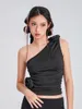 Kvinnors tankar Solid Color Tank Tops Summer One Shoulder Sleepveless 3D Rosette Ruched Crop Y2K Female Club Streetwear