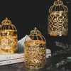 Castiçais presente decoração para casa fontes de festa vintage metal artesanato candelabros placa castiçal gaiola pássaro titular chá luz
