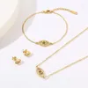 Halskette Ohrringe Set Elegantes 3-teiliges Inlay Strass Blumen Armband Weiblich Silber Gold Farbe Edelstahl Schmuck Für Frauen