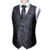 Elegante masculino colete de seda preto prata pasley vestido floral terno colete gravata borboleta conjunto sem mangas jaqueta formal barry wang 240119