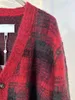 Damenpullover European Fashion Brand New Year Limited langärmliger rot karierter Woll-Cardigan