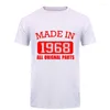 T-shirts pour hommes Hommes fabriqués en 1968 Toutes les pièces d'origine T-shirt 50 ans d'être 50e anniversaire Chemise
