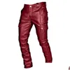 Мужские брюки, мужские модные мотоциклетные мужские брюки из искусственной кожи с широкими пуговицами, большой карман, однотонные повседневные брюки, красивая мужская одежда Dhuap