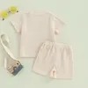 Ensembles de vêtements bébé garçon 2 pièces tenues gaufrées col rond manches courtes lettre broderie hauts taille élastique shorts enfant en bas âge mère ensemble